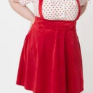 Unique Vintage 1960s Red Suspender Ruth Flare Skirt
L/10-12